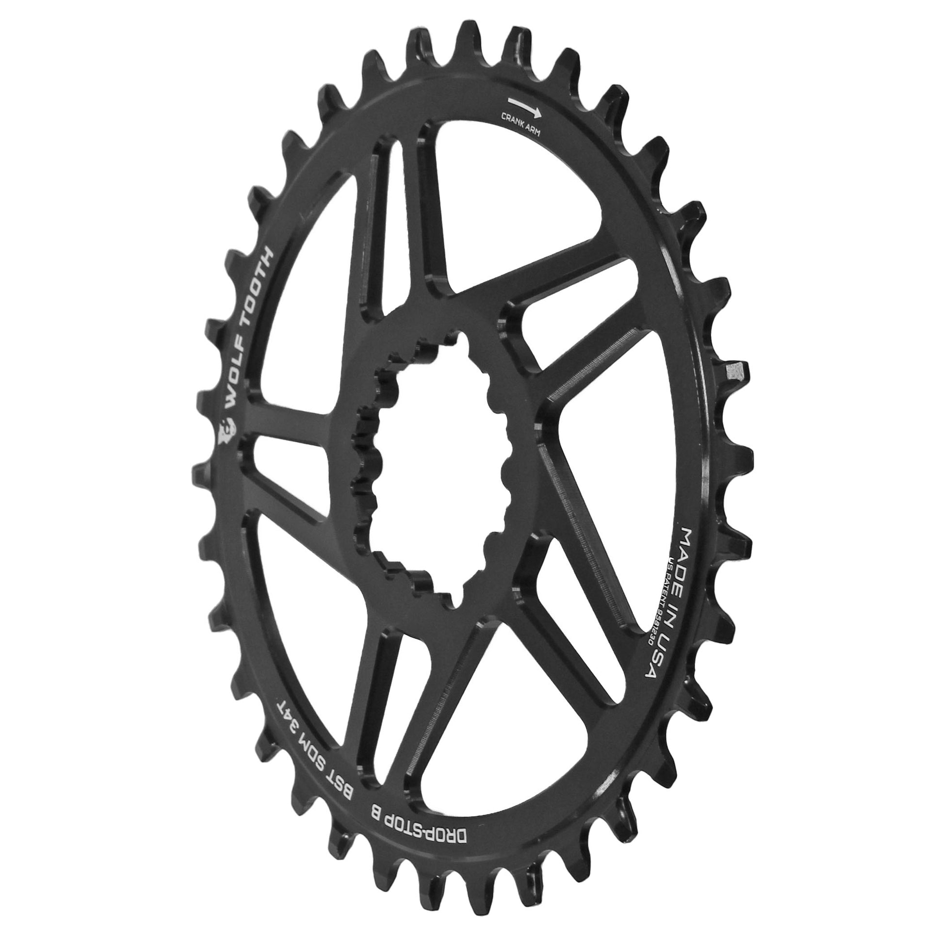 Chainrings Wolf Tooth Wolf Tooth Direct Mount Chainring - 34t SRAM Direct Mount Drop-Stop B For SRAM 3-Bolt Boost Cranks 3mm Offset BLK Dark Slate Gray