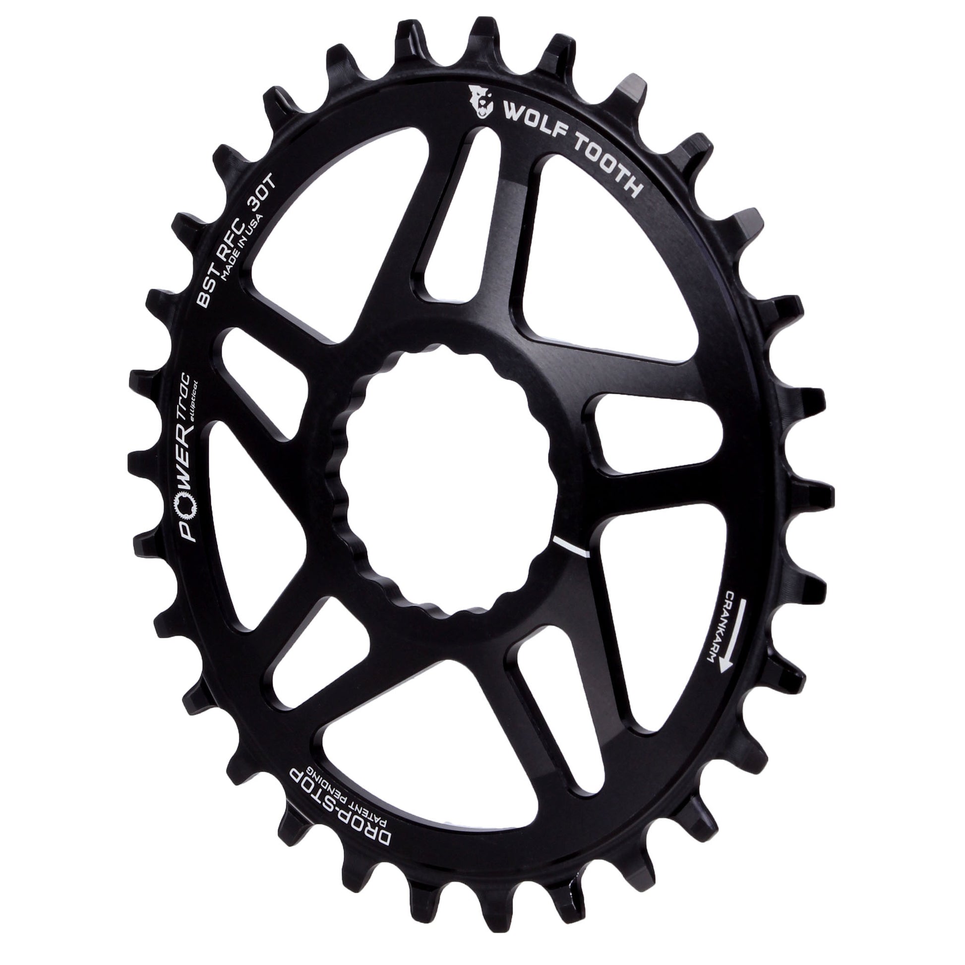 Chainrings Wolf Tooth Wolf Tooth Elliptical Direct Mount Chainring - 30t RaceFace/Easton CINCH Direct Mount Drop-Stop B For Boost Cranks 3mm Offset BLK Black
