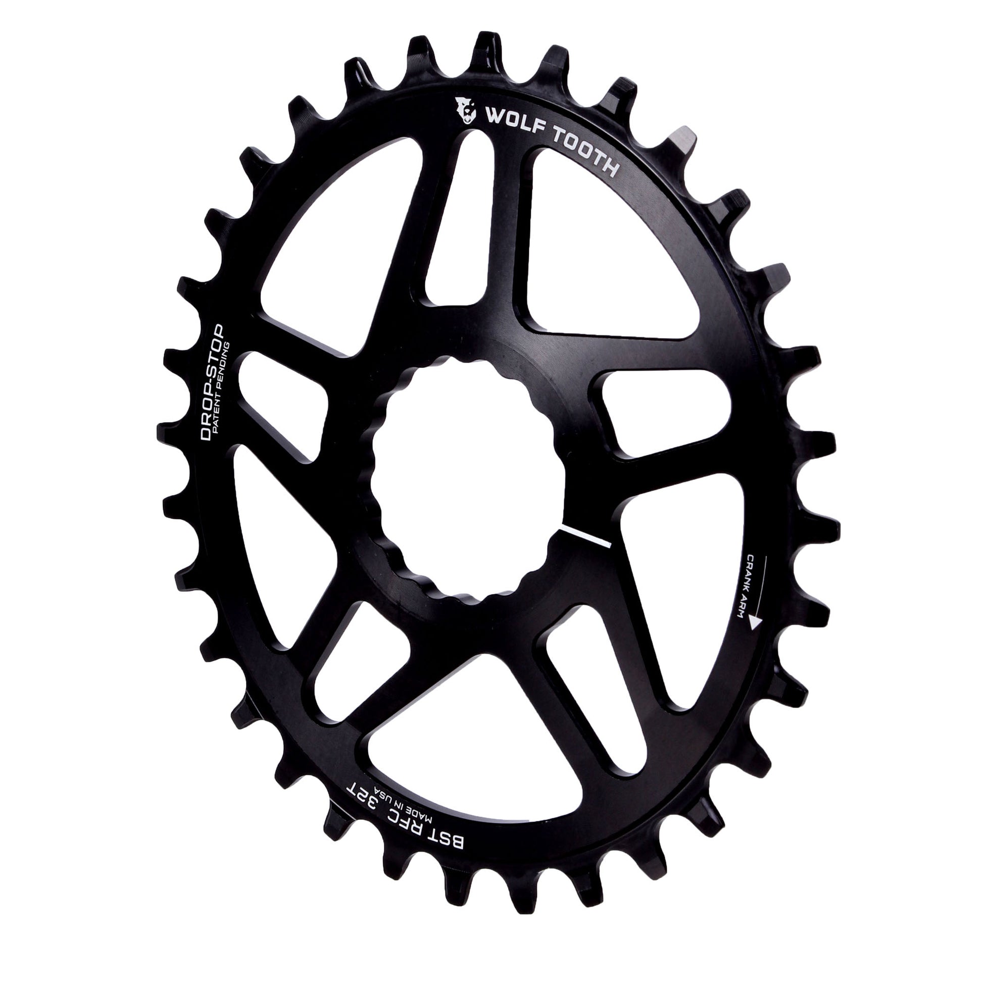 Chainrings Wolf Tooth Wolf Tooth Elliptical Direct Mount Chainring - 32t RaceFace/Easton CINCH Direct Mount Drop-Stop A For Boost Cranks 3mm Offset BLK Black