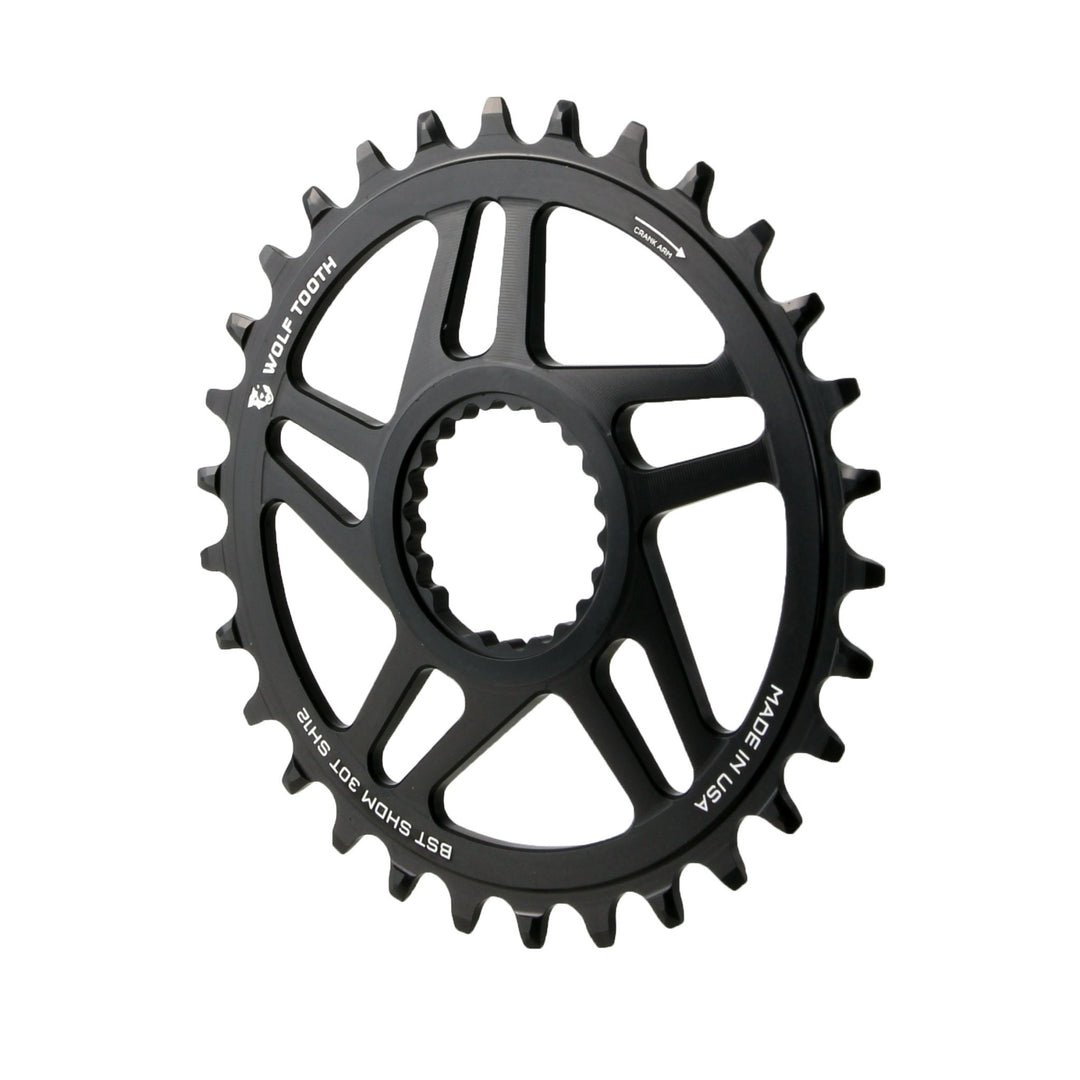 Chainrings Wolf Tooth Wolf Tooth Direct Mount Chainring - 30t Shimano Direct Mount For Boost Cranks 3mm Offset Requires 12-Speed Hyperglide+ Chain BLK Dark Slate Gray