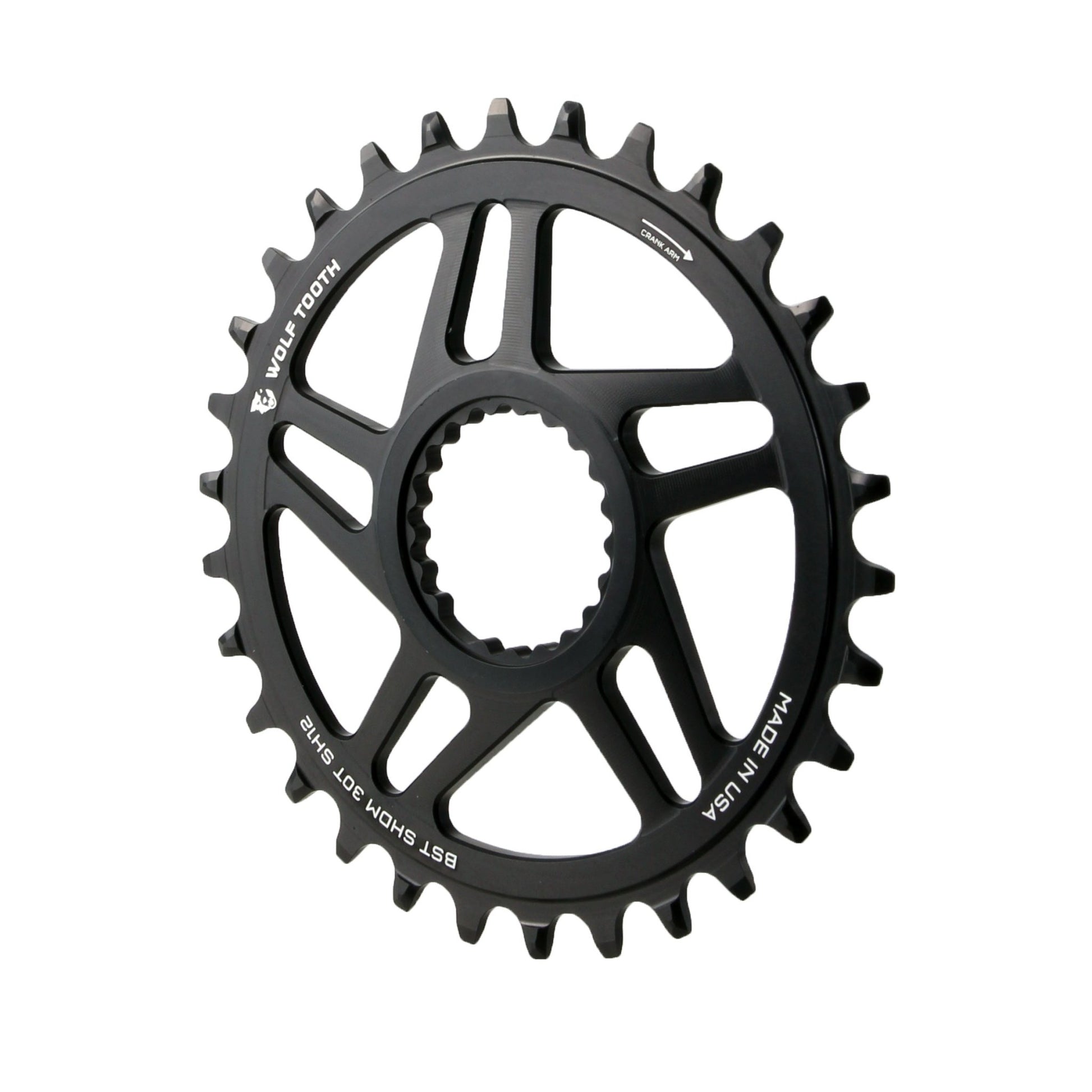 Chainrings Wolf Tooth Wolf Tooth Direct Mount Chainring - 30t Shimano Direct Mount For Boost Cranks 3mm Offset Requires 12-Speed Hyperglide+ Chain BLK Dark Slate Gray