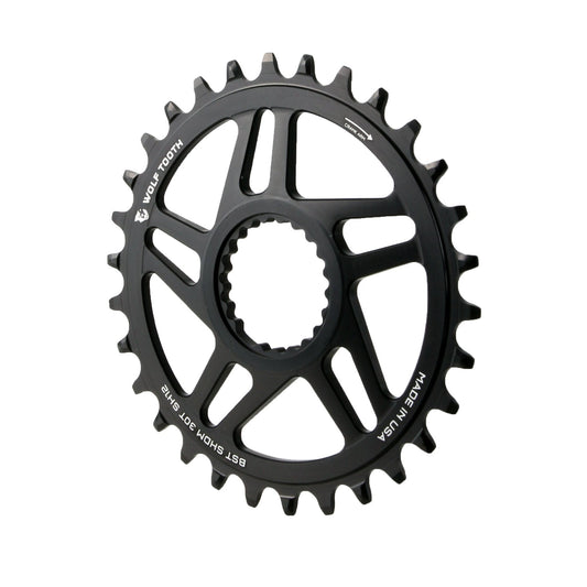 Chainrings Wolf Tooth Wolf Tooth Direct Mount Chainring - 30t Shimano Direct Mount For Boost Cranks 3mm Offset Requires 12-Speed Hyperglide+ Chain BLK Dark Slate Gray