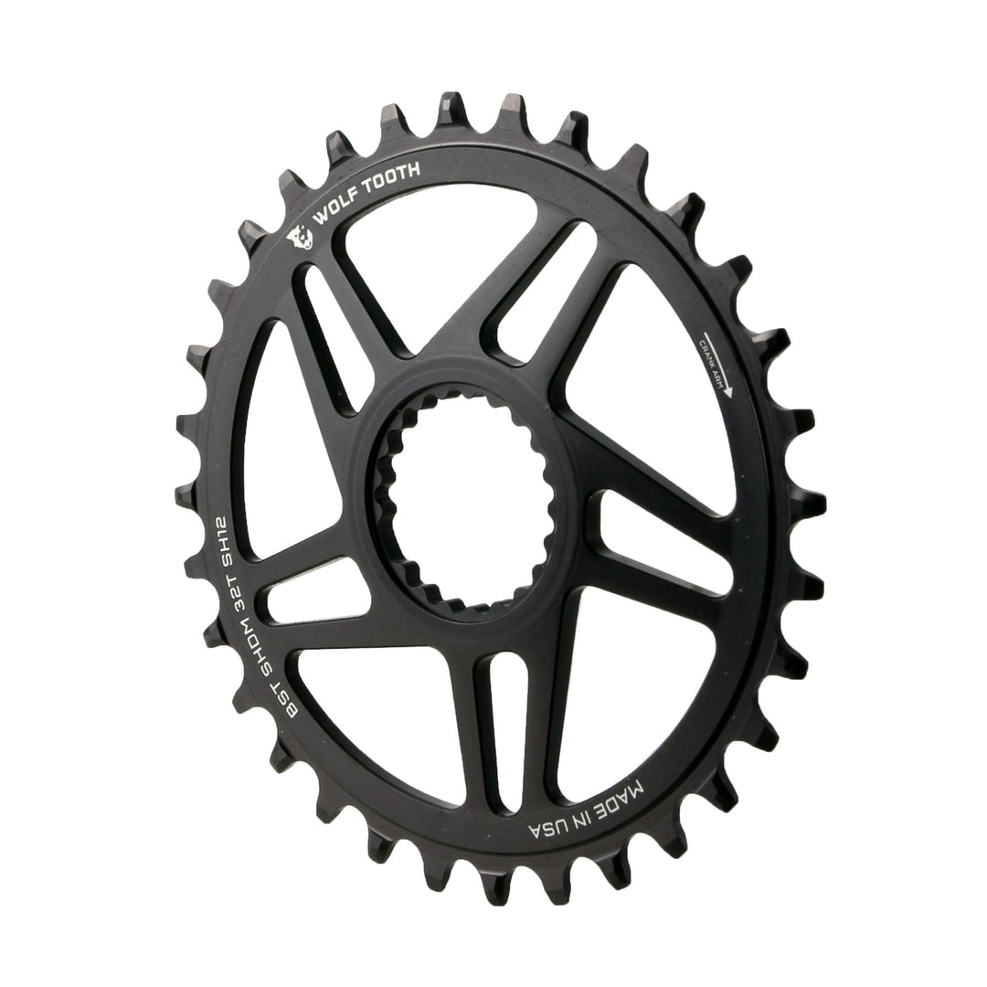 Chainrings Wolf Tooth Wolf Tooth Direct Mount Chainring - 32t Shimano Direct Mount For Boost Cranks 3mm Offset Requires 12-Speed Hyperglide+ Chain BLK Dark Slate Gray