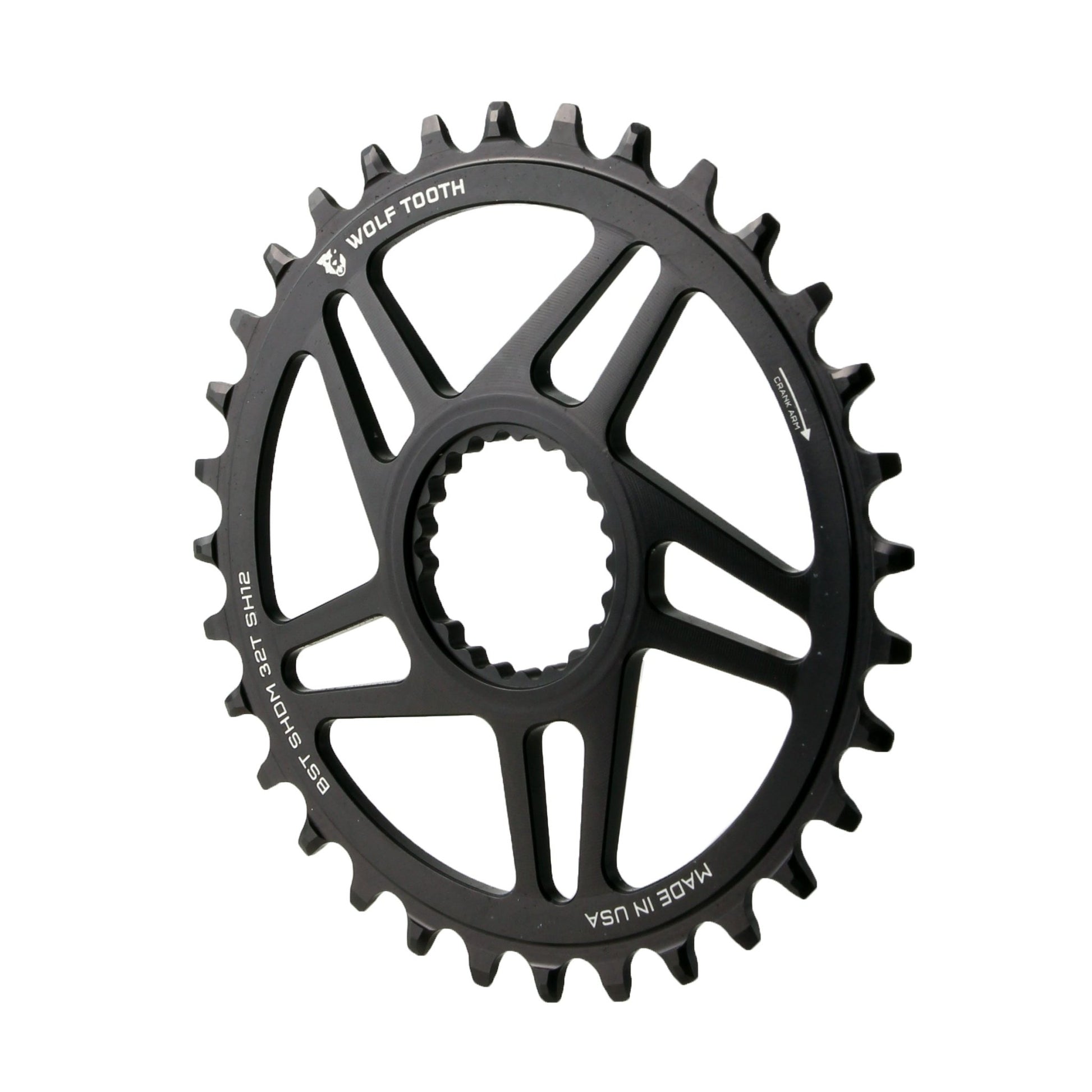 Chainrings Wolf Tooth Wolf Tooth Direct Mount Chainring - 32t Shimano Direct Mount For Boost Cranks 3mm Offset Requires 12-Speed Hyperglide+ Chain BLK Dark Slate Gray