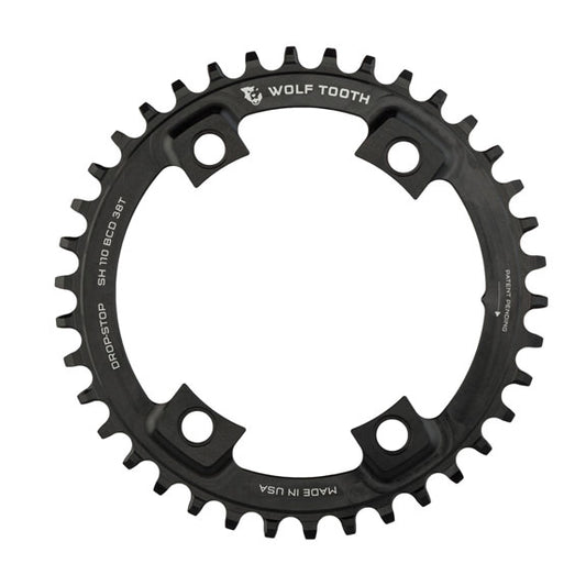 Chainrings Wolf Tooth Wolf Tooth Shimano 110 Asymmetric BCD Chainring - 42t 110 Asymmetric BCD 4-Bolt Drop-Stop For Shimano Cranks BLK Dark Slate Gray