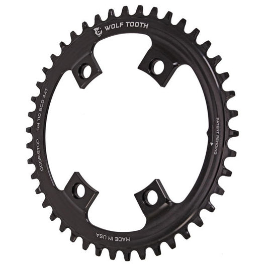 Chainrings Wolf Tooth Wolf Tooth Shimano 110 Asymmetric BCD Chainring - 44t 110 Asymmetric BCD 4-Bolt Drop-Stop For Shimano Cranks BLK Dark Slate Gray