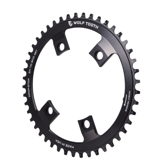 Chainrings Wolf Tooth Wolf Tooth Shimano 110 Asymmetric BCD Chainring - 46t 110 Asymmetric BCD 4-Bolt Drop-Stop For Shimano Cranks BLK Dark Slate Gray