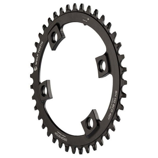 Chainrings Wolf Tooth Wolf Tooth Elliptical Shimano 110 Asymmetric BCD Chainring - 40t 110 Asymmetric BCD 4-Bolt Drop-Stop For Shimano Cranks BLK Dark Slate Gray