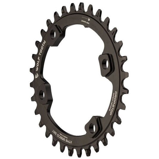 Chainrings Wolf Tooth Wolf Tooth Elliptical 96 BCD Chainring - 32t 96 Asymmetric BCD 4-Bolt Drop-Stop For Shimano XT M8000 SLX M7000 Cranks BLK Dark Slate Gray