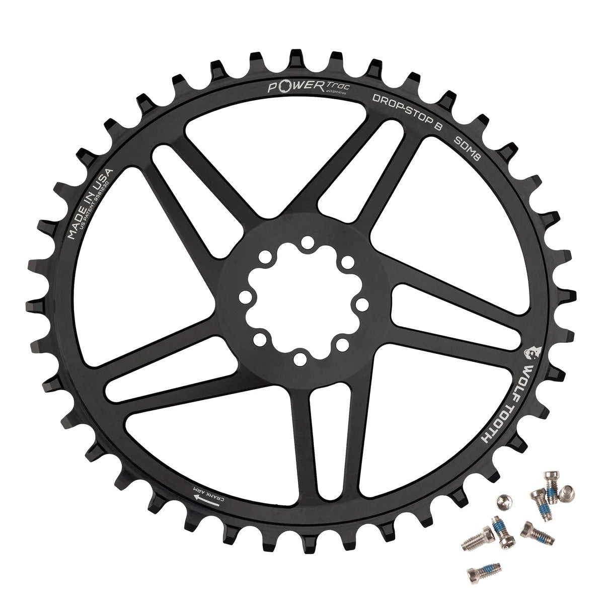Chainrings Wolf Tooth Wolf Tooth Elliptical Direct Mount Chainring - 44t SRAM Direct Mount Drop-Stop B For SRAM 8-Bolt Cranksets 6mm Offset BLK Dark Slate Gray