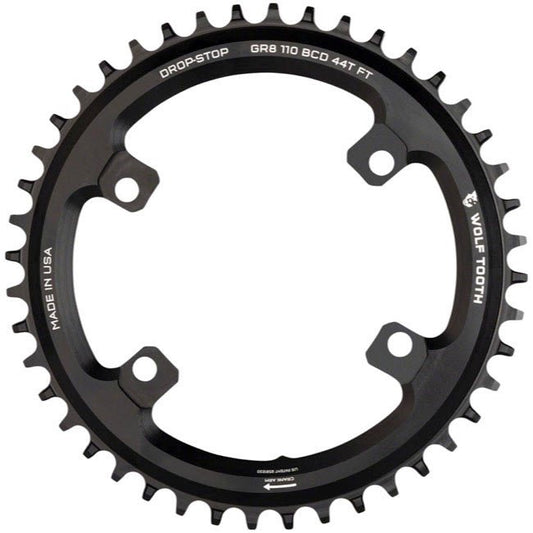 Chainrings Wolf Tooth Wolf Tooth Shimano 110 Asymmetric BCD Chainring - 44t 110 Asymmetric BCD 4-Bolt Drop-Stop Flattop For Shimano GRX Cranks BLK Dark Slate Gray