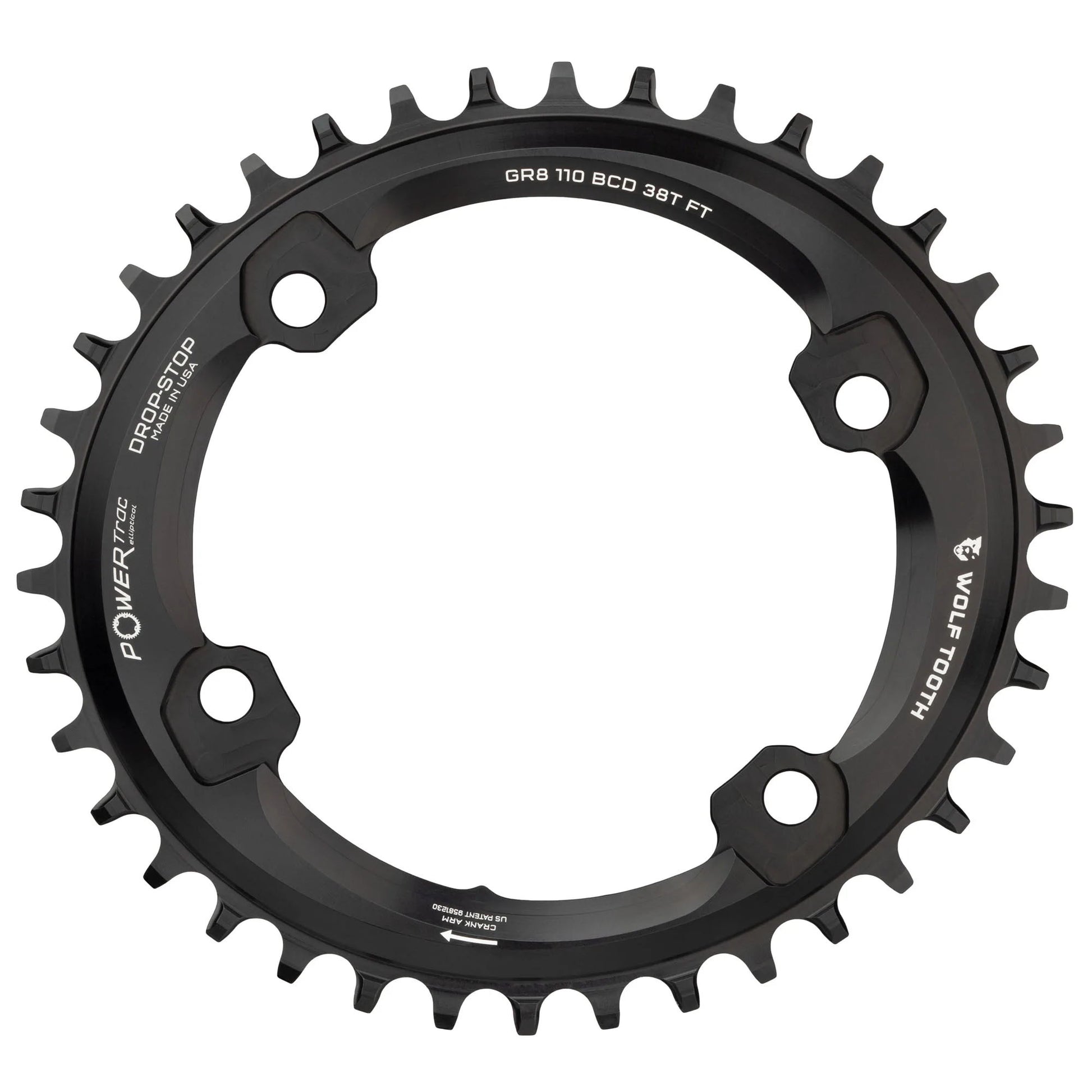 Chainrings Wolf Tooth Wolf Tooth Elliptical Shimano 110 Asymmetric BCD Chainring - 42t 110 Asymmetric BCD 4-Bolt Drop-Stop For Shimano GRX Cranks BLK Dark Slate Gray