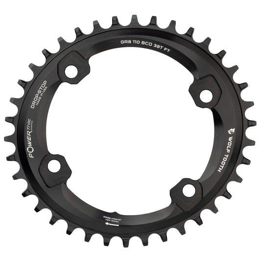 Chainrings Wolf Tooth Wolf Tooth Elliptical Shimano 110 Asymmetric BCD Chainring - 42t 110 Asymmetric BCD 4-Bolt Drop-Stop For Shimano GRX Cranks BLK Dark Slate Gray