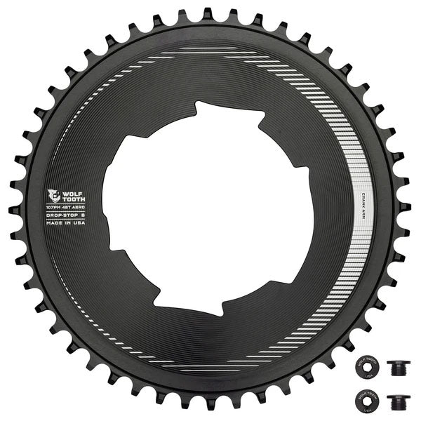 Chainrings Wolf Tooth Wolf Tooth Aero 107 BCD Chainring - 48t Optimized SRAM Eagle Flaptop Chains Drop-Stop B BLK Dark Slate Gray