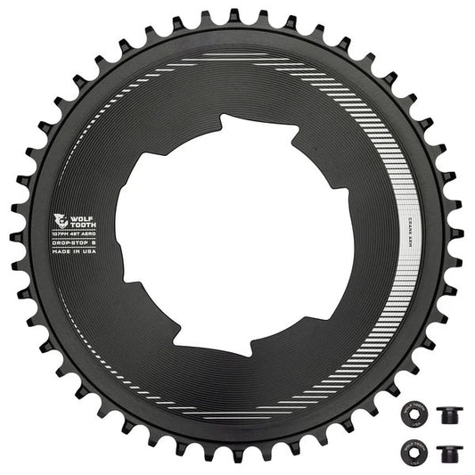 Chainrings Wolf Tooth Wolf Tooth Aero 107 BCD Chainring - 48t Optimized SRAM Eagle Flaptop Chains Drop-Stop B BLK Dark Slate Gray