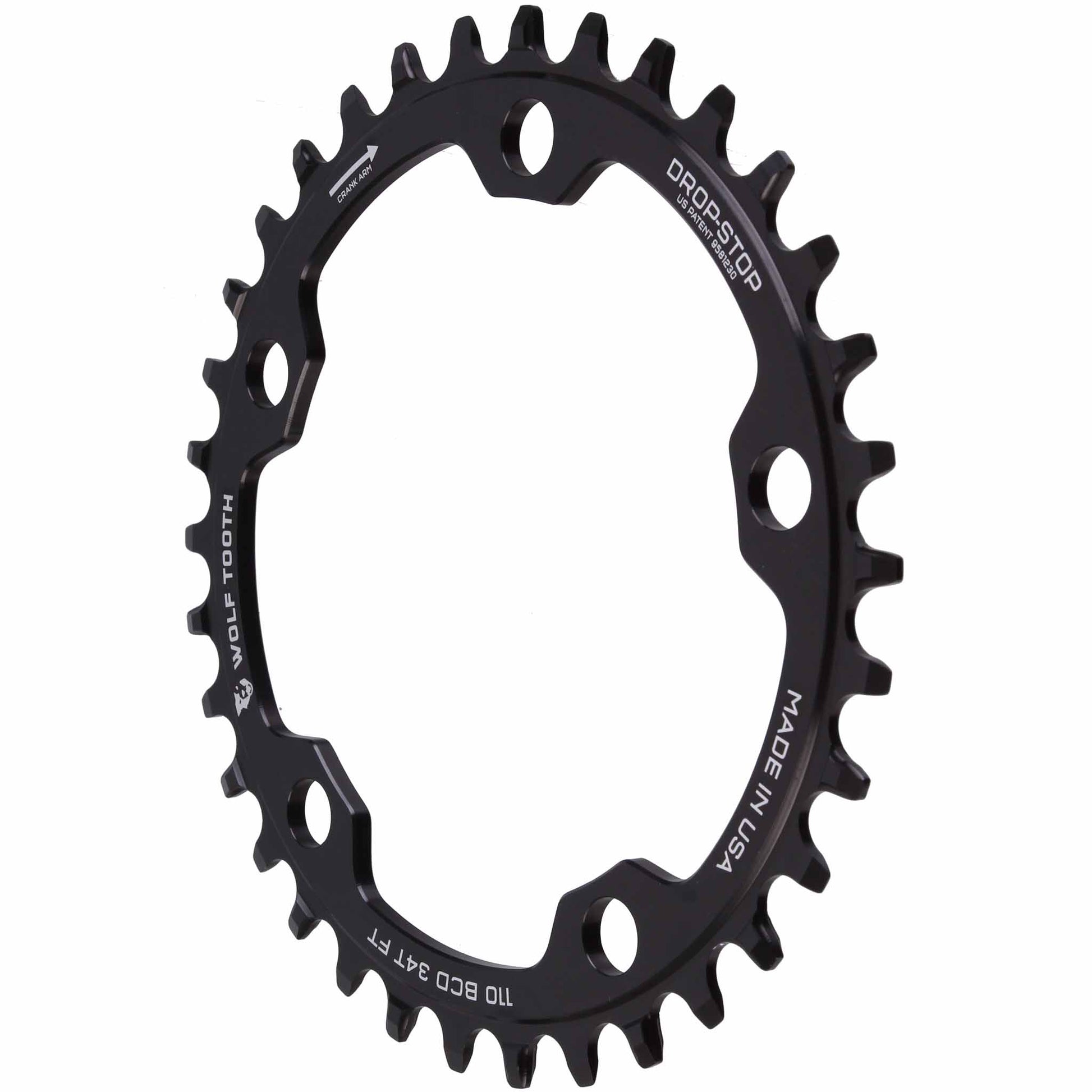 Chainrings Wolf Tooth Wolf Tooth 110 BCD Cyclocross Road Chainring - 34t 110 BCD 5-Bolt Drop-Stop 10/11/12-Speed Eagle Flattop Compatible BLK Dark Slate Gray