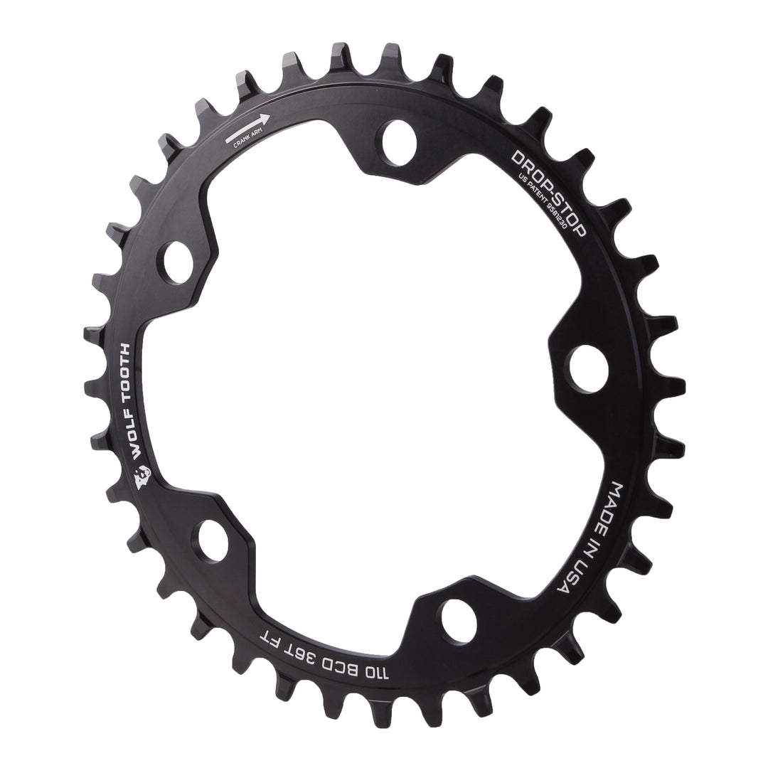 Chainrings Wolf Tooth Wolf Tooth 110 BCD Cyclocross Road Chainring - 36t 110 BCD 5-Bolt Drop-Stop 10/11/12-Speed Eagle Flattop Compatible BLK Dark Slate Gray