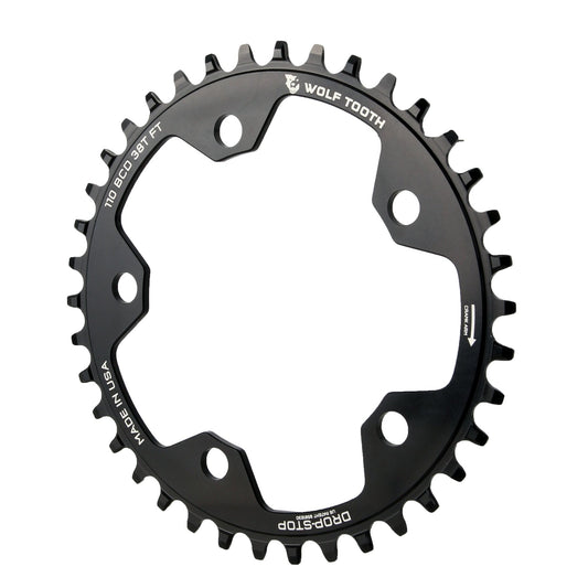 Chainrings Wolf Tooth Wolf Tooth 110 BCD Cyclocross Road Chainring - 38t 110 BCD 5-Bolt Drop-Stop 10/11/12-Speed Eagle Flattop Compatible BLK Dark Slate Gray