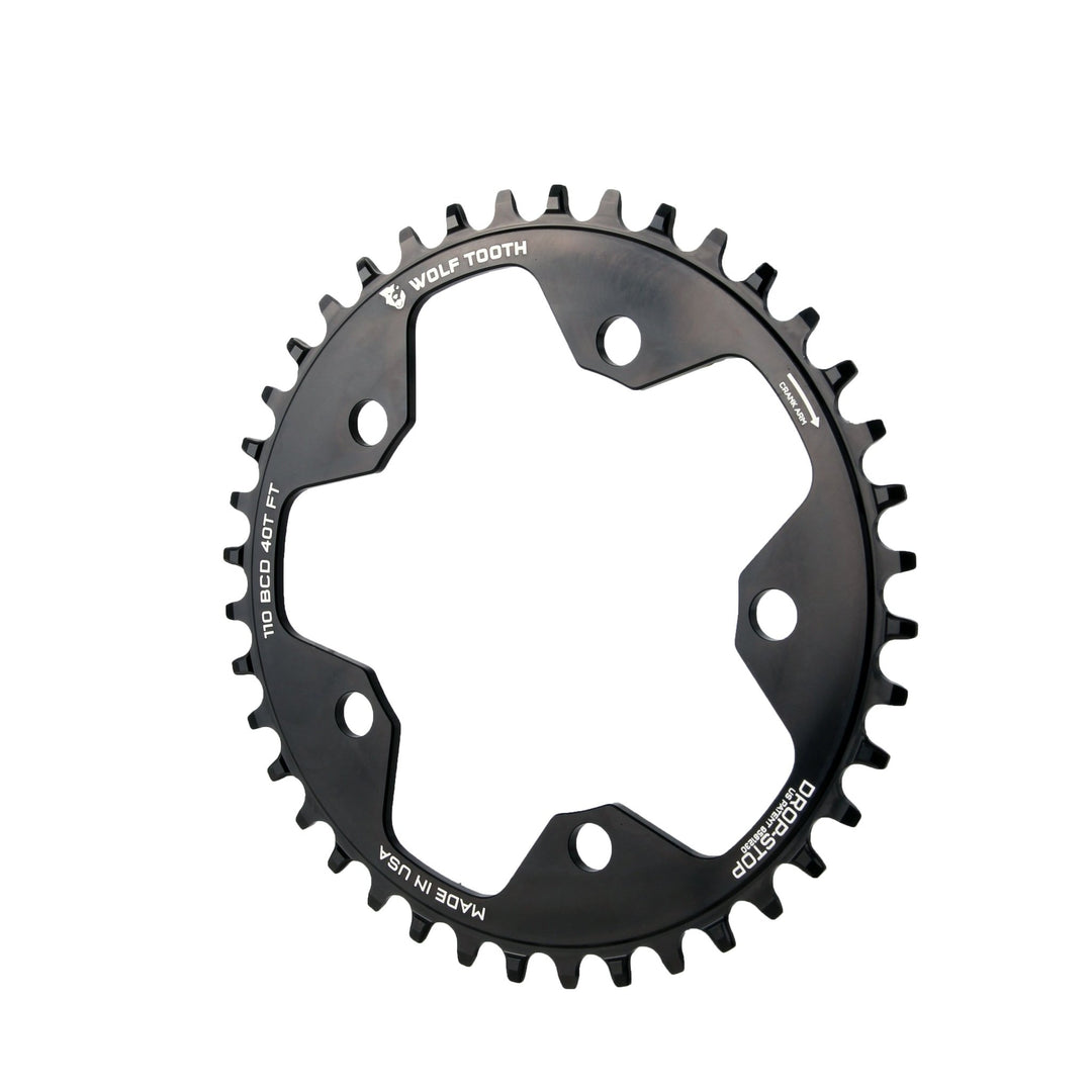 Chainrings Wolf Tooth Wolf Tooth 110 BCD Cyclocross Road Chainring - 40t 110 BCD 5-Bolt Drop-Stop 10/11/12-Speed Eagle Flattop Compatible BLK Dark Slate Gray
