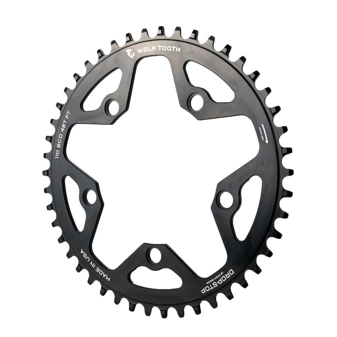 Chainrings Wolf Tooth Wolf Tooth 110 BCD Cyclocross Road Chainring - 46t 110 BCD 5-Bolt Drop-Stop 10/11/12-Speed Eagle Flattop Compatible BLK Dark Slate Gray