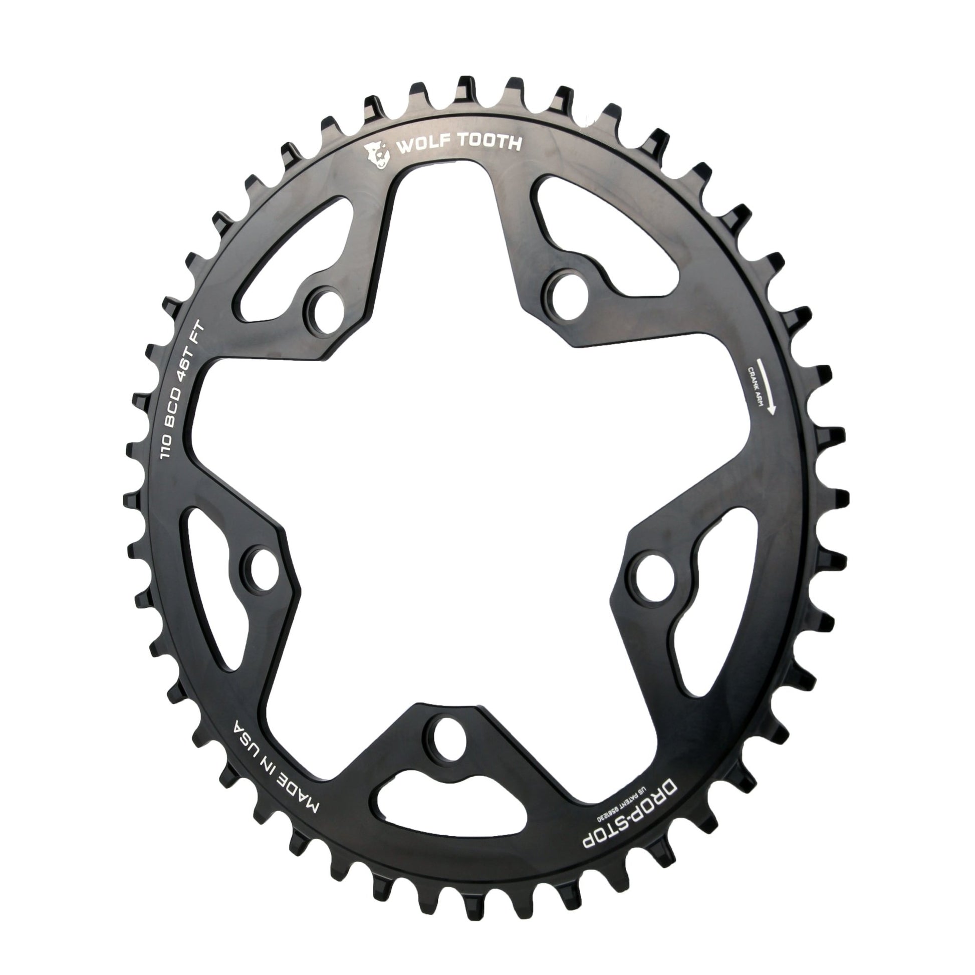 Chainrings Wolf Tooth Wolf Tooth 110 BCD Cyclocross Road Chainring - 46t 110 BCD 5-Bolt Drop-Stop 10/11/12-Speed Eagle Flattop Compatible BLK Dark Slate Gray
