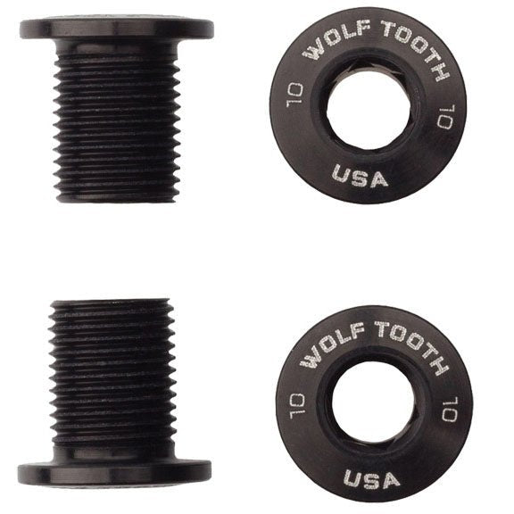 Chainring Bolts and Hardware Wolf Tooth Wolf Tooth Set of Chainring Bolts 104 x 30T Rings 10 mm long 4-Pieces BLK Dark Slate Gray