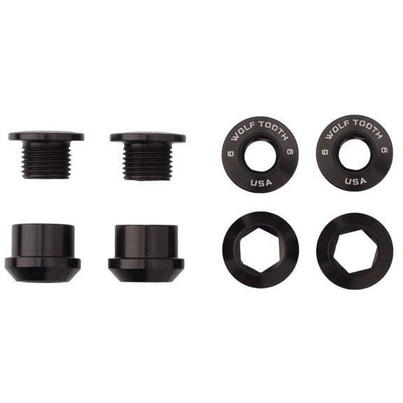Chainring Bolts and Hardware Wolf Tooth Wolf Tooth 1x Chainring Bolt Set - 6mm Dual Hex Fittings Set/4 Black Dark Slate Gray