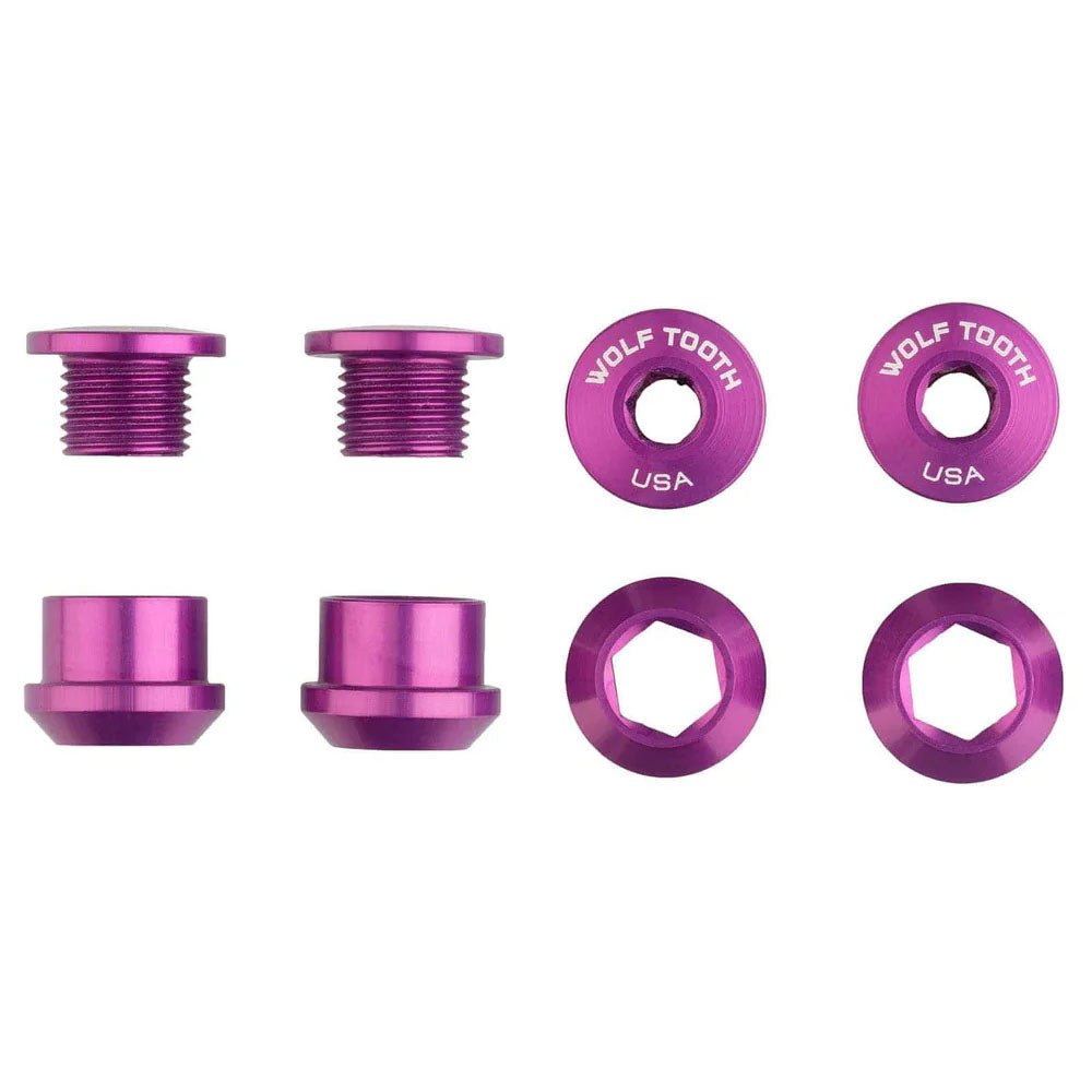 Nuts & Bolts Wolf Tooth Wolf Tooth Components Single Chainring Bolt/Nut Set 4pc Ultraviolet Purple Maroon