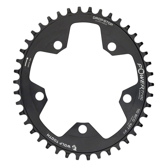 Chainrings Wolf Tooth Wolf Tooth Elliptical 110 BCD Chainring - 42t 110 BCD 5-Bolt Drop-Stop 10/11/12-Speed Eagle Flattop Compatible BLK Dark Slate Gray