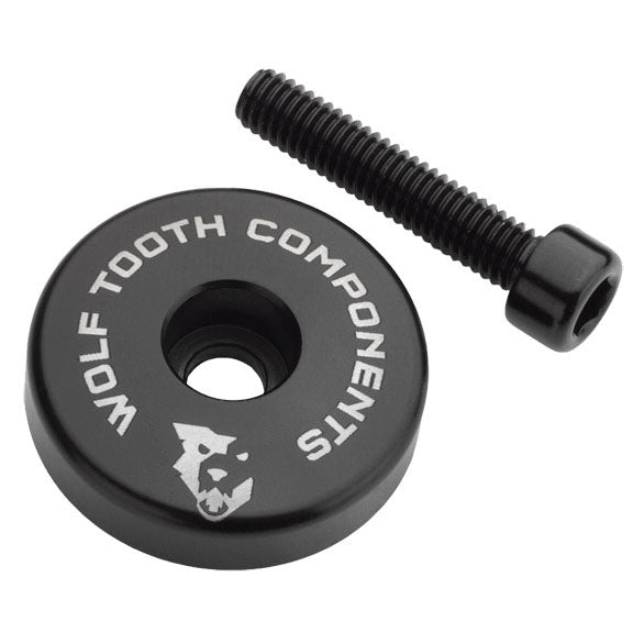 Headset Top Caps Wolf Tooth Wolf Tooth Ultralight Stem Cap with Integrated 5mm Spacer - Black Dark Slate Gray