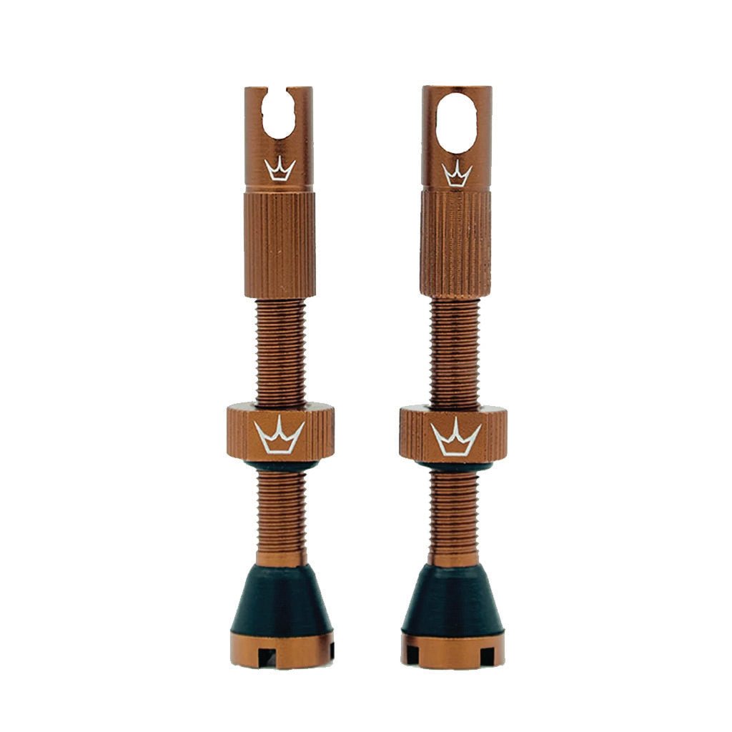 Tubeless Valves Peaty's Peatys Alloy Presta Valve Stem 42mm Pair Bourbon Sienna
