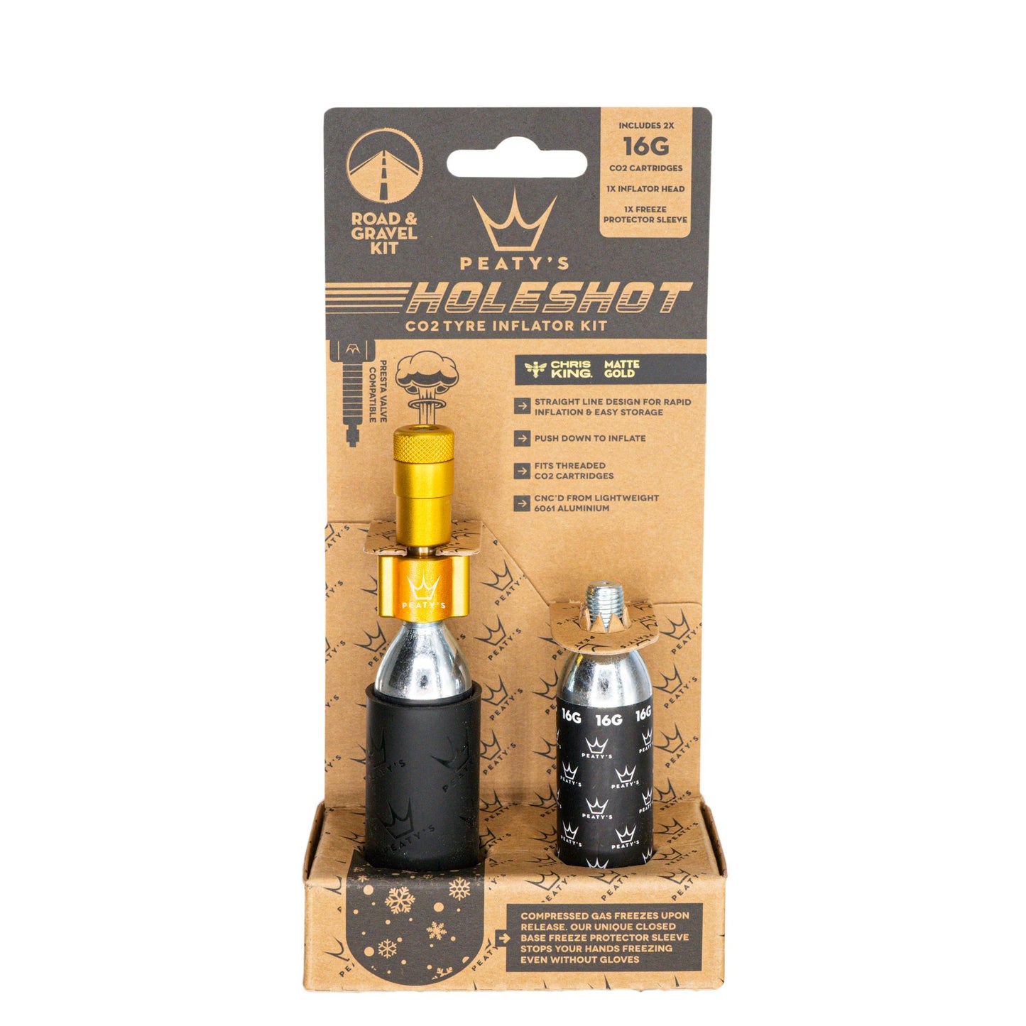 CO2 Inflators/Cartridges Peaty's Peatys Holeshot CO2 Gravel/Road Inflator w/CartridgesGld Rosy Brown