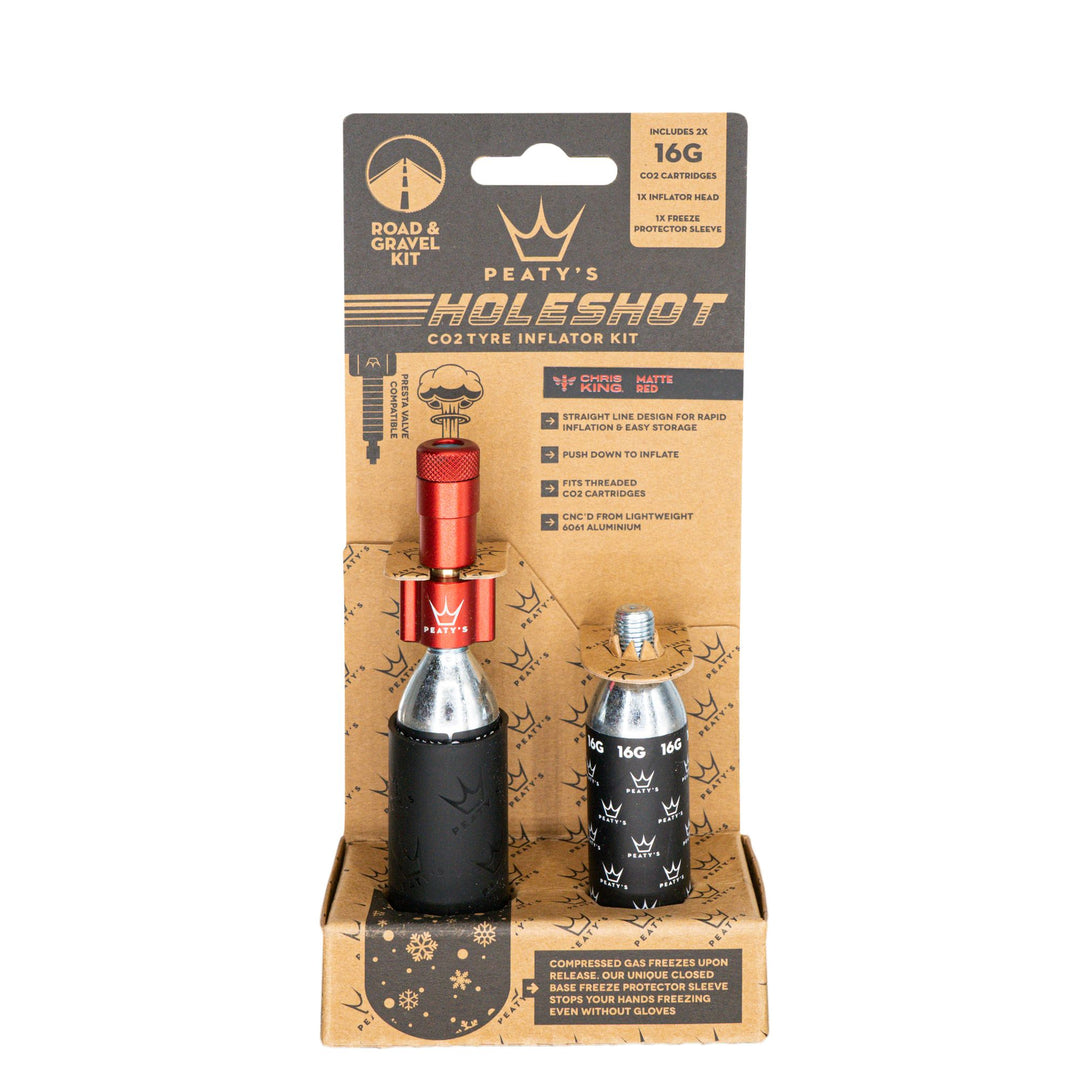 CO2 Inflators/Cartridges Peaty's Peatys Holeshot CO2 Gravel/Road Inflator w/Cart Red Rosy Brown