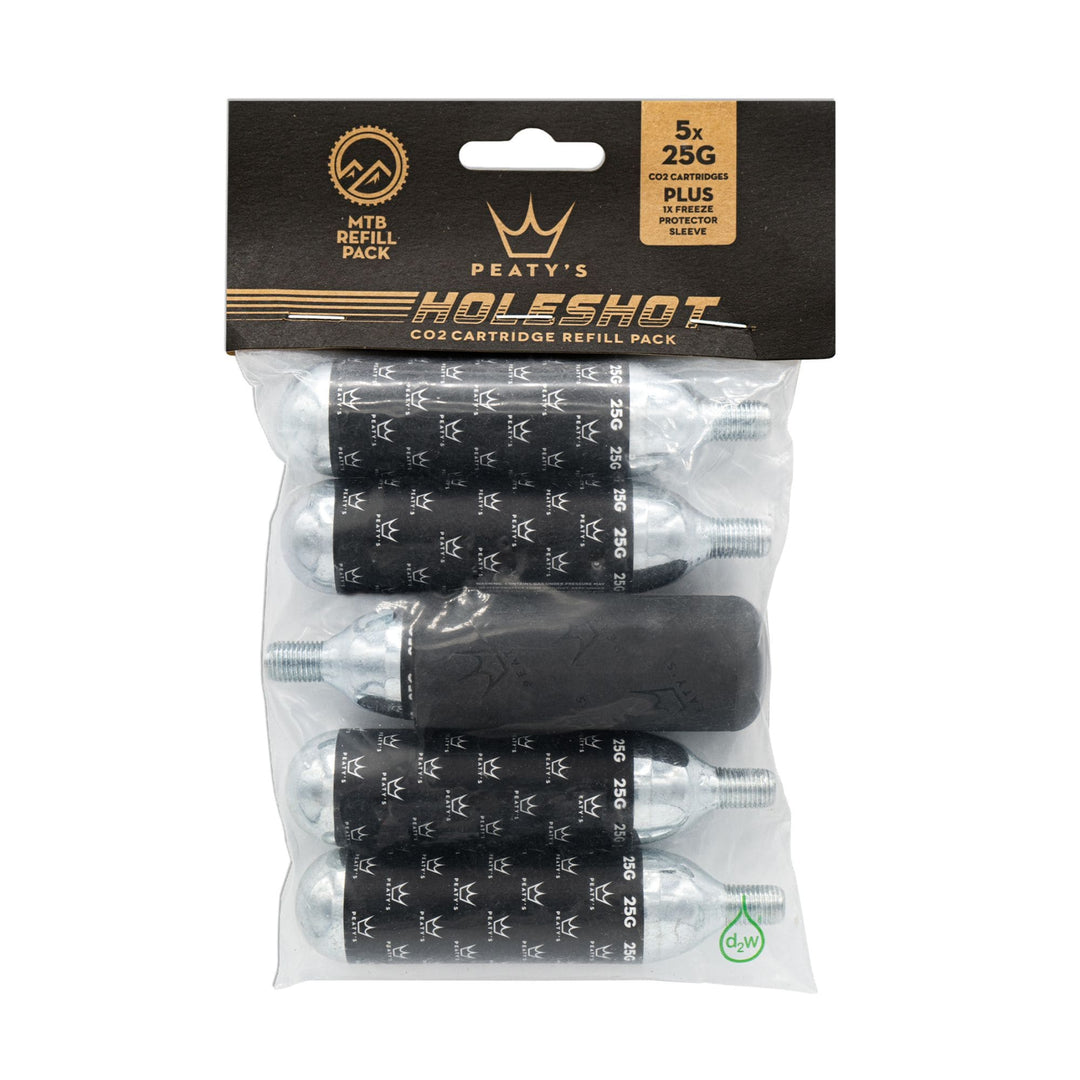 CO2 Inflators/Cartridges Peaty's Peatys Holeshot CO2 Cartridge Refill w/Sleeve 25g 5/pack Light Gray